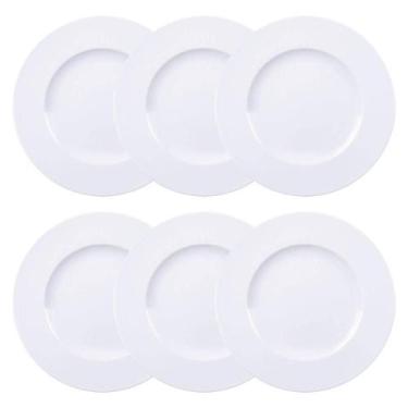 Imagem de Jogo 6 Pratos de Jantar Rasos Porcelana Branco 27cm Maria Augusta Tram