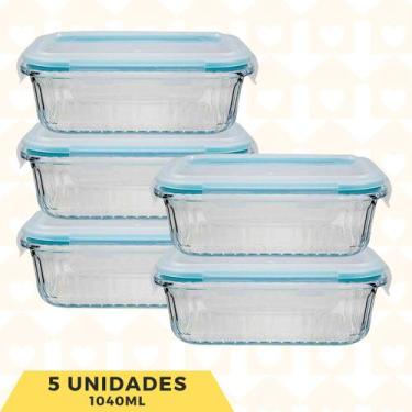 Imagem de Jogo Potes Hermetico 1040ML Rantagular Canelado Marmita 5Un - Belo Vid