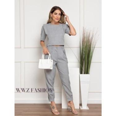 Imagem de WWZ FASHION Conjunto Calça E Cropped Linho 8420, Cinza escuro, G