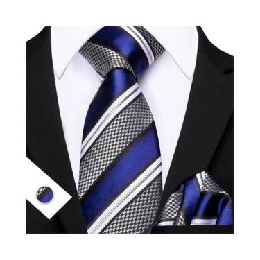 Imagem de Conjunto De Gravata, Lenço De Bolso E Abotoaduras Masculino Listrado E