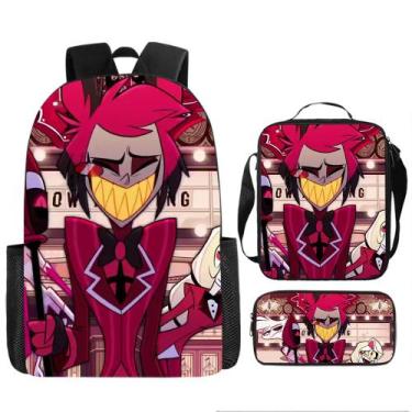 Imagem de Conjunto de 3 peças de mochila Hazbins Hotels Alastors Anime School - 