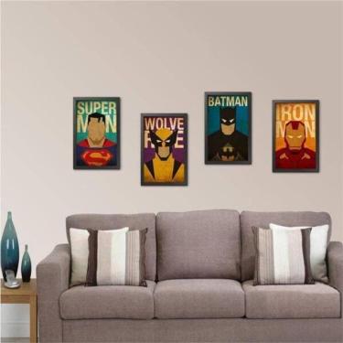 Imagem de Kit 4 Quadros Decorativos Super Heróis