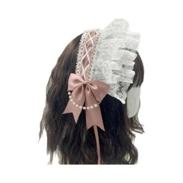 Imagem de Tiara De Cabelo Feminina Estilo Lolita Doce Com Babados, Laço De Renda