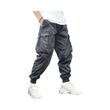Imagem de Calça casual masculina com bolsos grandes, legging leve, calça cortada