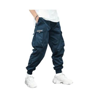 Imagem de Calça casual masculina com bolsos grandes, legging leve, calça cortada