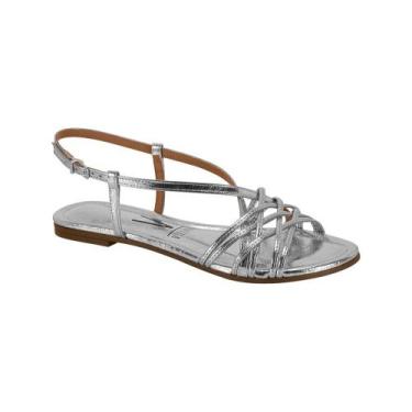 Imagem de Sandália Rasteira Vizzano Feminina Tiras Metalizada Prata, Prata, 38