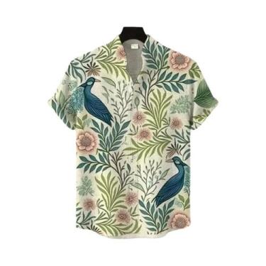 Imagem de Camisa Masculina De Linho Com Estampa Artística Florestal, Manga Curta
