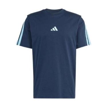 Imagem de Camiseta Adidas Essentials 3 Listras Marinho e Azul Claro Masculina-Masculino