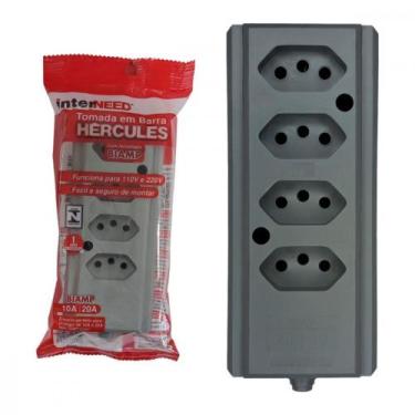 Imagem de Tomada Barra Interneed 2 Polos +Terra Cinza 20A. Quadrupla