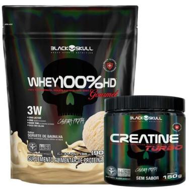 Imagem de Kit Whey 100 HD 900g E Creatina Turbo 150g Black Skull, Laranja
