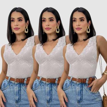 Imagem de Kit 3 Cropped Alça Grossa Rendado Top Bojo Sexy Lançamento - Swisz, 3b