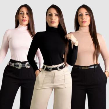 Imagem de Kit 3 Blusa Blusinha Vicolycra Cacharrel Manga Longa Social - SWISS BO