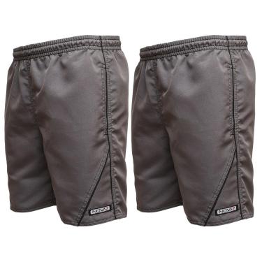 Imagem de Kit 2 Short Tactel Leve Elástico Cordão Masculino 3 Bolsos Viés Listras Esportes Academia Corrida-Masculino
