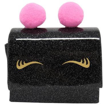 Imagem de Bolsa Infantil Menina Preta De Pompom Rosa Delicada Estilosa Moderna Bolsinha Pequena Transversal-Feminino