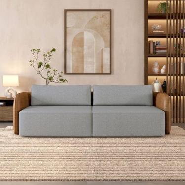 Imagem de Sofá Living Sala de Estar Abel 240cm Bipartido pés de Madeira PU/Linho