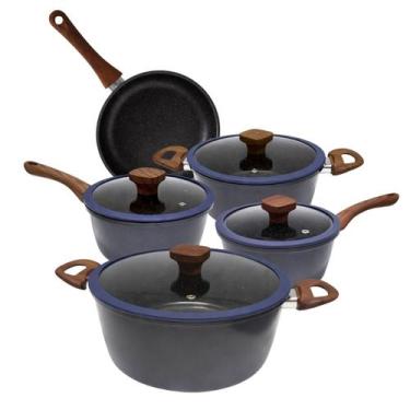 Imagem de Jogo 5 Panelas Alumínio Revestimento Interno Antiaderente Turim - Dona