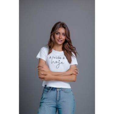 Imagem de Camiseta algodão feminina A vida é hoje frase motivacional baby casual