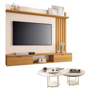 Imagem de Painel Suspenso Lets Cinamomo Off White com Kit Mesa de Centro Sky Off White - HB Móveis