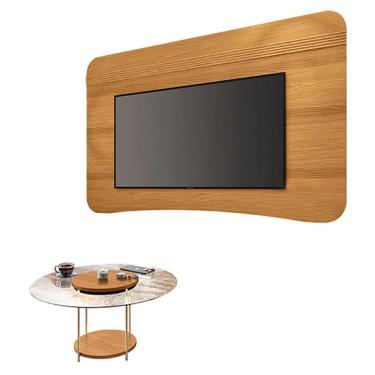 Imagem de Painel Suspenso Armony Cinamomo com Mesa de Centro Sky com tampo de vidro Cinamomo - HB Móveis