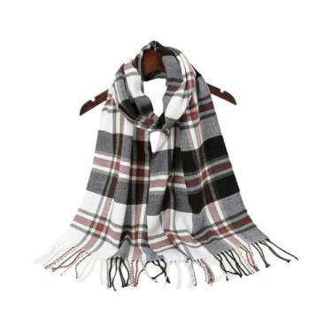 Imagem de Cachecol Xadrez Feminino E Masculino Com Borlas, Tipo Pashmina, Quente