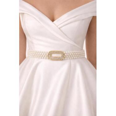 Imagem de Cinto Feminino Pérolas Com Fivela Dourada Brilhante K153 - Outros, Bro