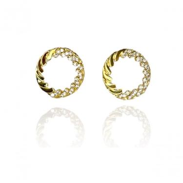 Imagem de Brinco Aro Torcido Cravejado Com Zircônia Banhado Em Ouro 18k [f027]