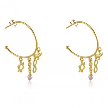 Imagem de Brinco Argola Médio com Pingente Esotérico Premium Colchões Folheado em Ouro 18K Diâmet...
