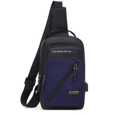 Imagem de Mochila de Ombro Transversal OEM RC2-Azul Compacta 30x16x9 Azul com Entrada USB e Trava...