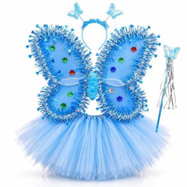 Imagem de Fantasia Borboleta Fada Saia Tule Asa Tiara Varinha Carnaval - Baby Pl