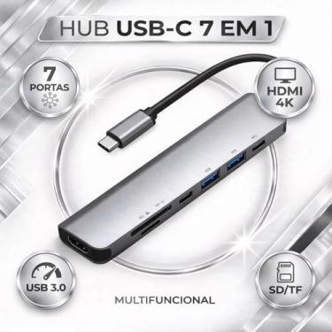Imagem de Hub USB-C 7 em 1 Completo para Notebook com HDMI 4K - Cabo Adaptador 7