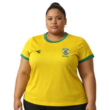 Imagem de Camisa Brasil Diadora Plus Size Campione Amarelo - Feminino Tamanho:G2