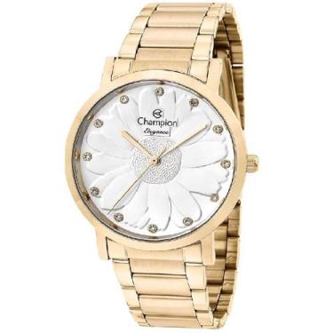 Imagem de Relógio CHAMPION feminino dourado strass flor CN25878H