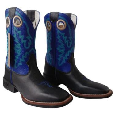 Imagem de Bota Texana Masculina Durango Preta Cano Azul com Turquesa, Preto, 43