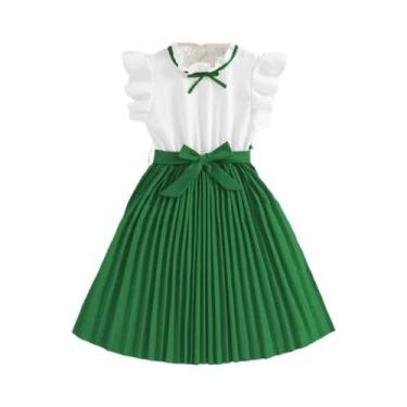 Imagem de Vestido Estilo Preppy Para Meninas Com Mangas Em Pétala Brancas E Saia