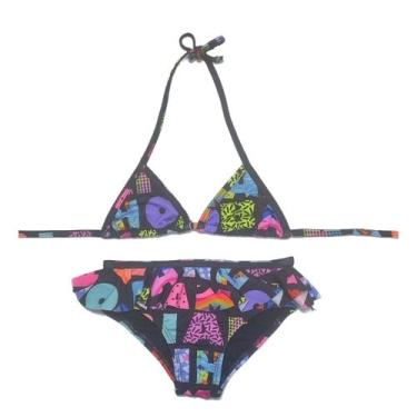 Imagem de Biquíni Infantil Proteção UPF50+ Cortininha Calcinha Babado Banho Mari