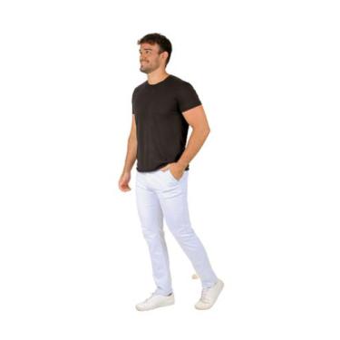 Imagem de Calca Slim esport Fino Masculino  Sarja Brim Branco com Elastano Amel 