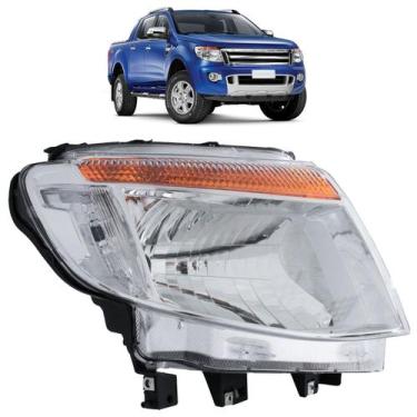 Imagem de Farol Dianteiro Ranger 2013 2014 2015 2016 Máscara Cromada Lente Lisa 