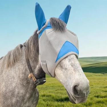 Imagem de Máscara anti-moscas para cavalo KRAVEXQY com proteção UV, respirável, 