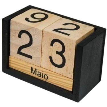 Imagem de Calendário Mesa Permanente Decorativo Cubo Madeira Decoração - C3B