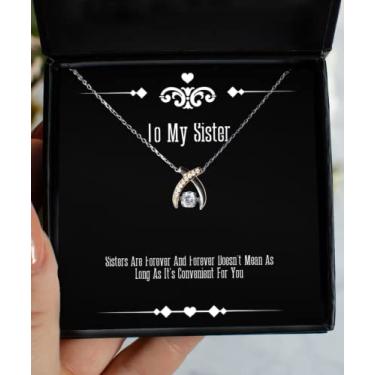 Imagem de SpreadPassion Presentes Inappropriate Sister Gifts, Sisters are Forever and Forever Doesn't Mean As Long, colar legal de Natal com pingente de osso da sorte para irmã