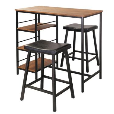 Imagem de Conjunto Bancada Balcão com 2 Bancos | Banquetas e 3 Nichos Wilbur Preto e Amêndoa