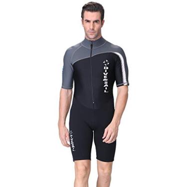Imagem de Roupa de mergulho curta masculina de 1,5 mm secagem rápida roupa de banho de uma peça com proteção solar rash Guard Lycra pele de mergulho G cinza