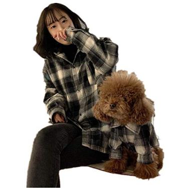 Imagem de TOMOO Camisa xadrez combinando para animais de estimação e dono, roupa de casal de gato camisetas de moletom para animais de estimação pequenas médias grandes roupas para cães (XXL)
