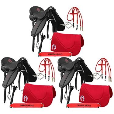 Imagem de Combo 3 Sela Eco Mangalarga Soft Preta Kit Completo Vermelho
