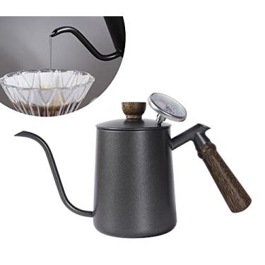 Imagem de Chaleira de Café Bico de Ganso Com Termômetro, de Aço Inoxidável Com Cabo de Madeira 600ml