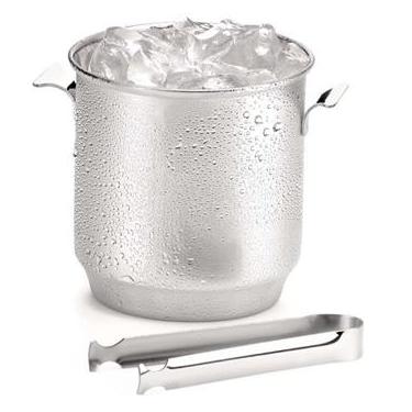 Imagem de Balde para Gelo com Pinça Forma Bartender em Aço Inox - 650 ml