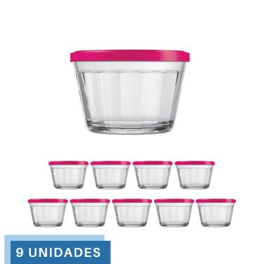 Imagem de 9 Tigela Vidro Americano Tampa Plastica Sortida 150ml Nadir