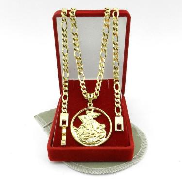 Imagem de Corrente Masculina 53Cm São Jorge 3Cm Folheado Ouro Cr169