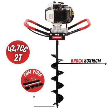 Imagem de Perfurador de Solo Profissional á Combustao Kawashima ED43EBS Com Motor 2 Tempos 43cc e Com Broca de Vídia 80x15cm Para Uso em Todos Tipos de Terrenos