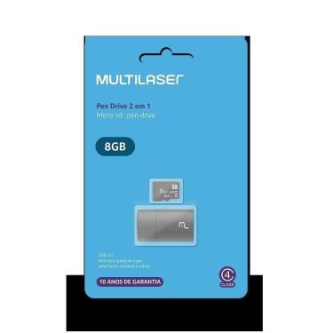 Imagem de Cartão de Memória Micro SD Multilaser MC161 2x1, 8GB, Classe 4